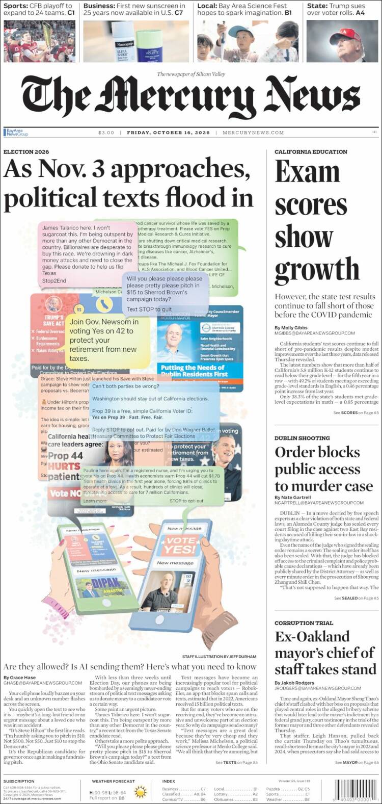 Portada de San Jose Mercury News (USA)