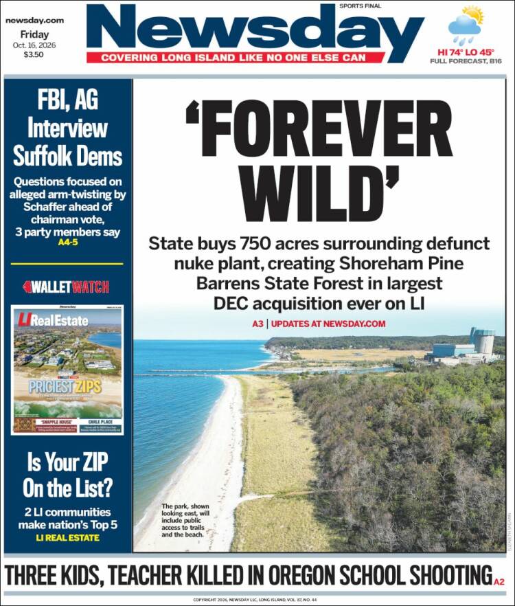 Portada de Newsday (USA)