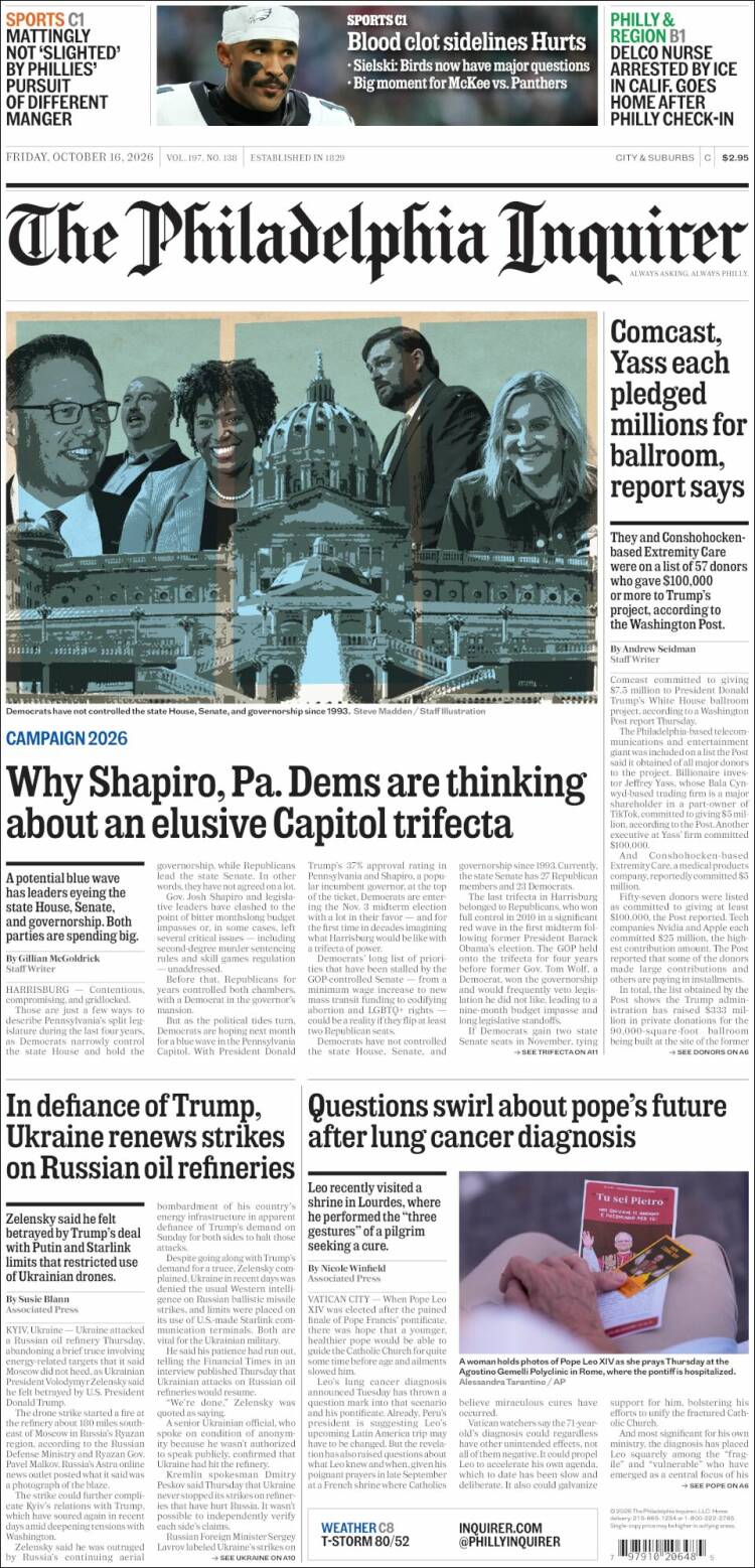 Portada de Philadelphia Inquirer (USA)