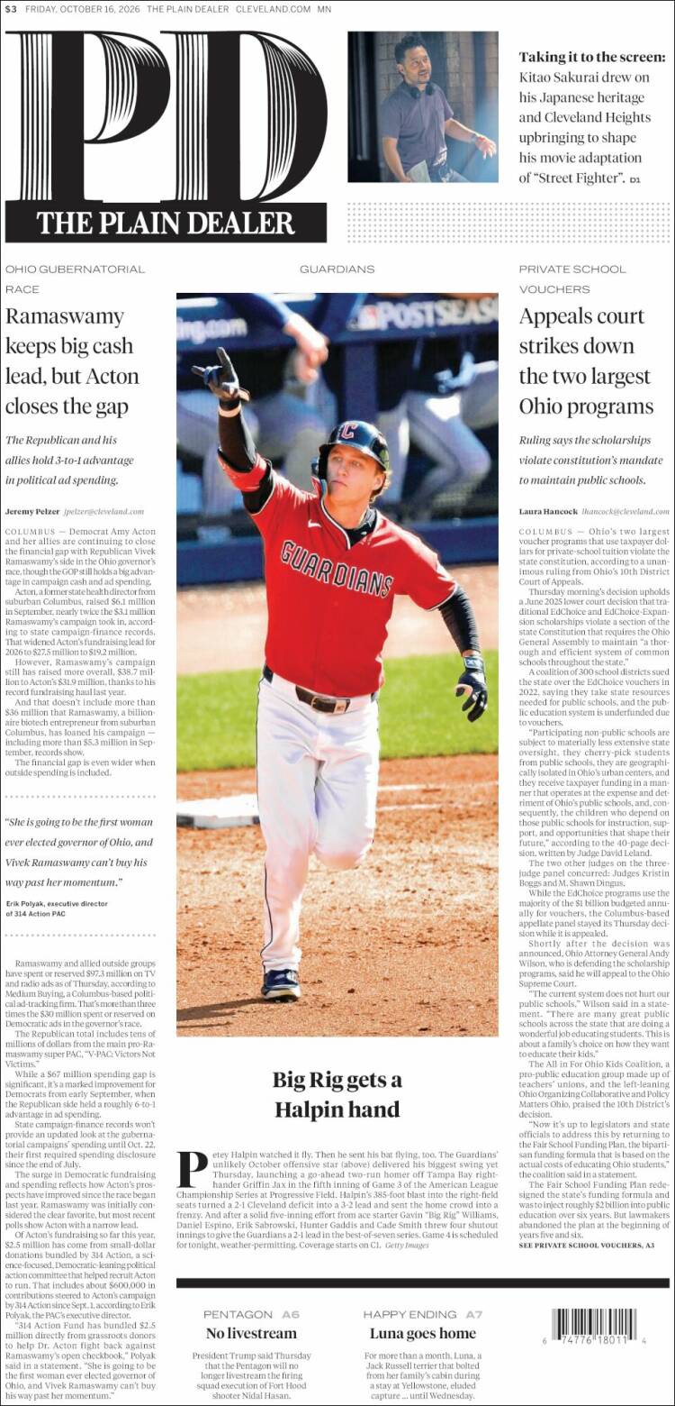 Portada de The Plain Dealer (USA)