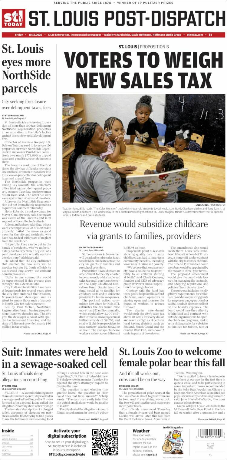 Portada de St. Louis Post-Dispatch (USA)