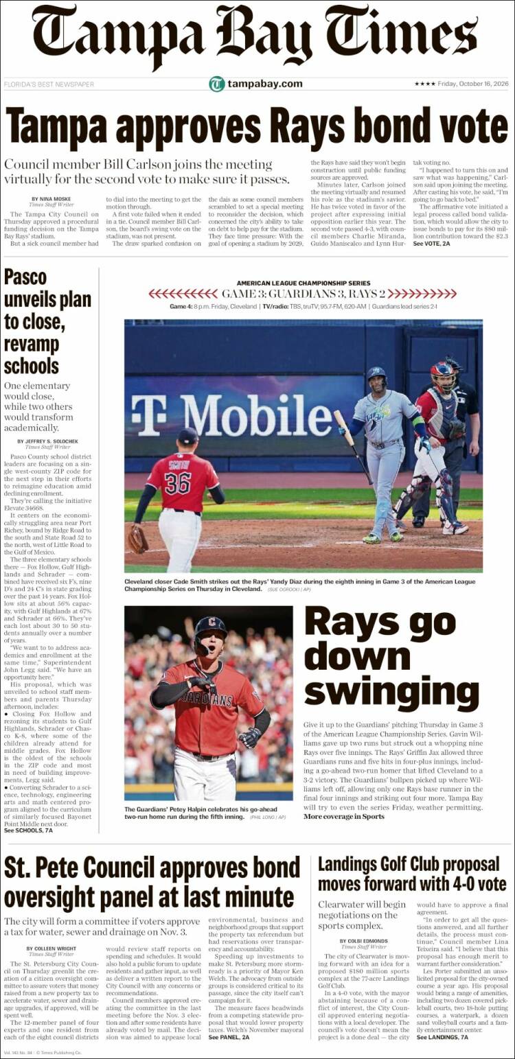 Portada de Tampa Bay Times (USA)