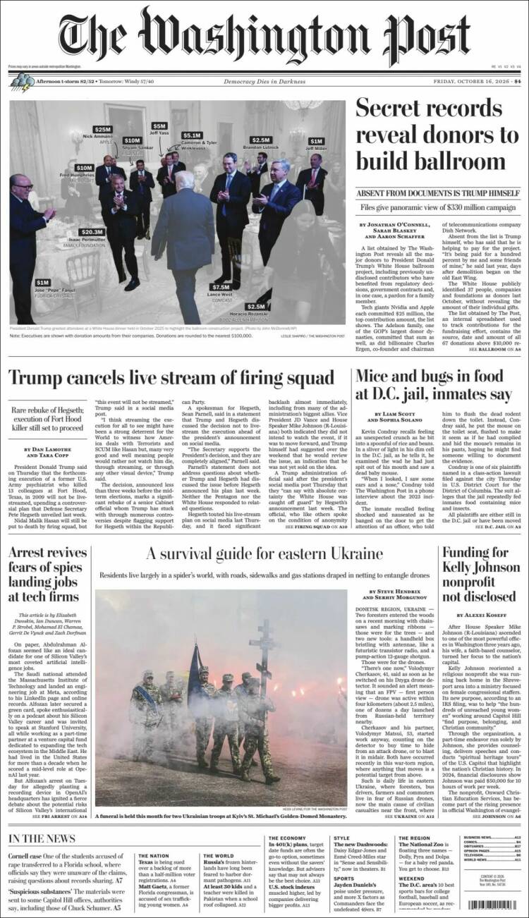 Portada de The Washington Post (USA)