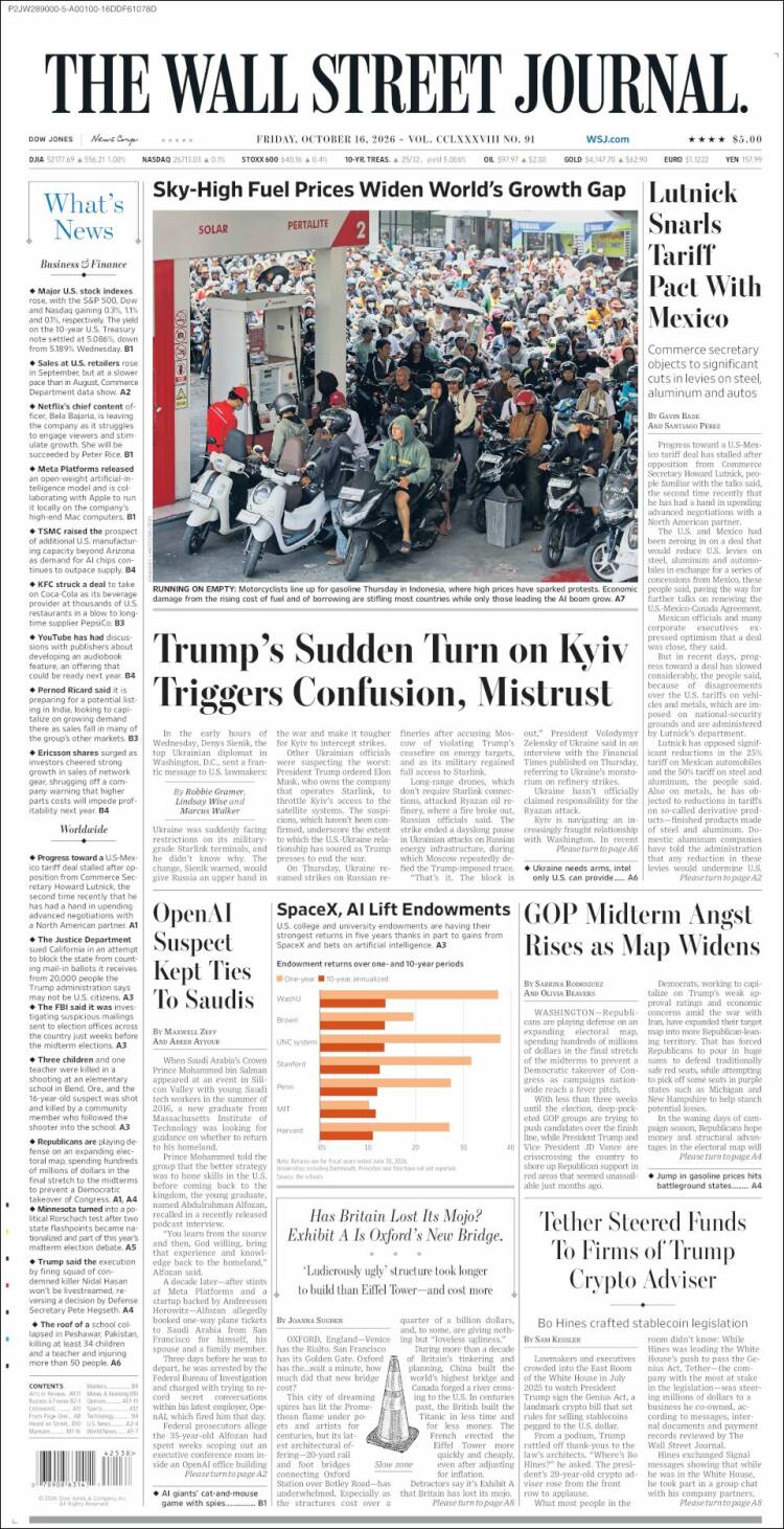 Portada de Wall Street Journal (USA)