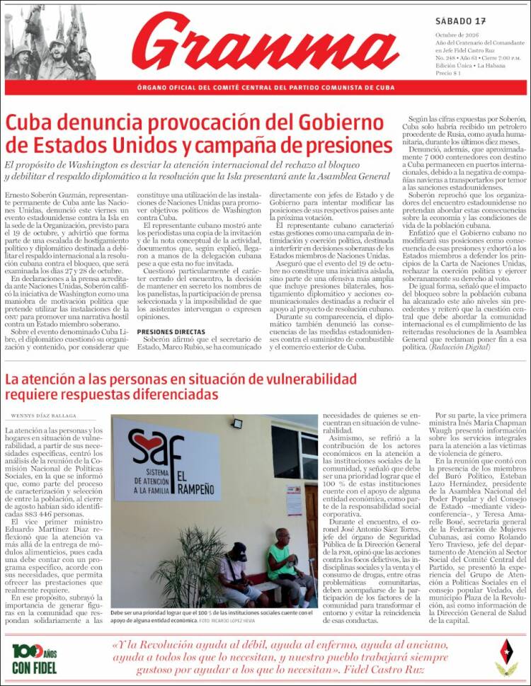 Portada de Granma (Cuba)