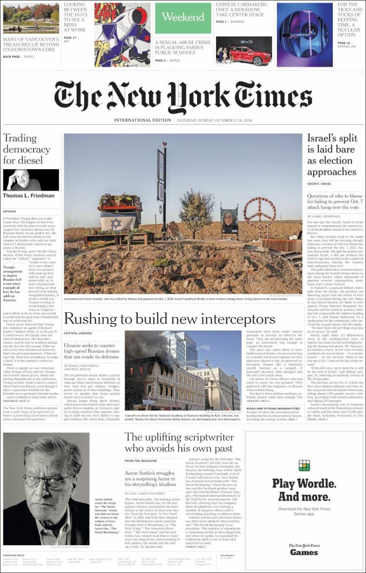 Portada de International New York Times (Europa)