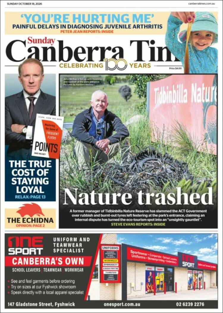 Portada de The Canberra Times (Australia)