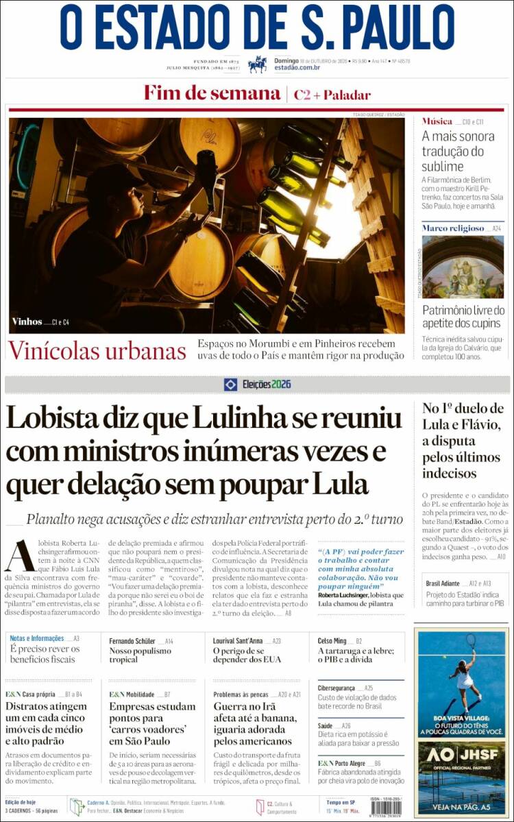 Portada de O Estado de São Paulo (Brasil)