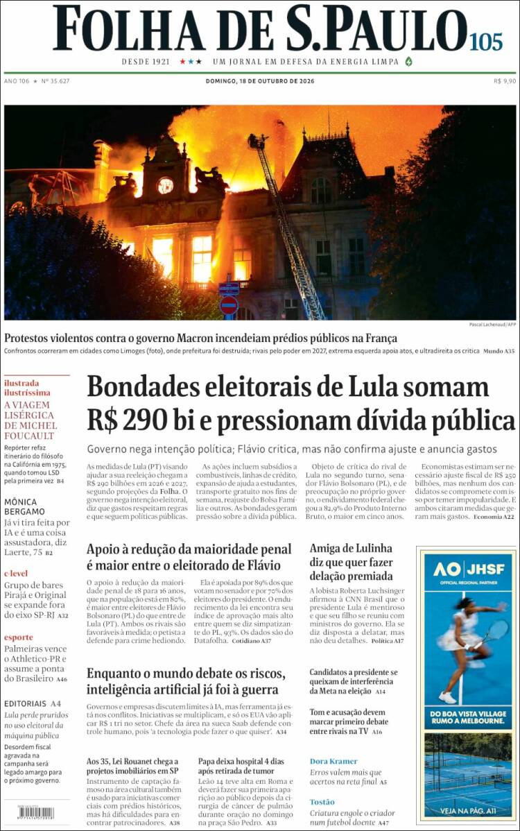 Portada de Folha de São Paulo (Brasil)