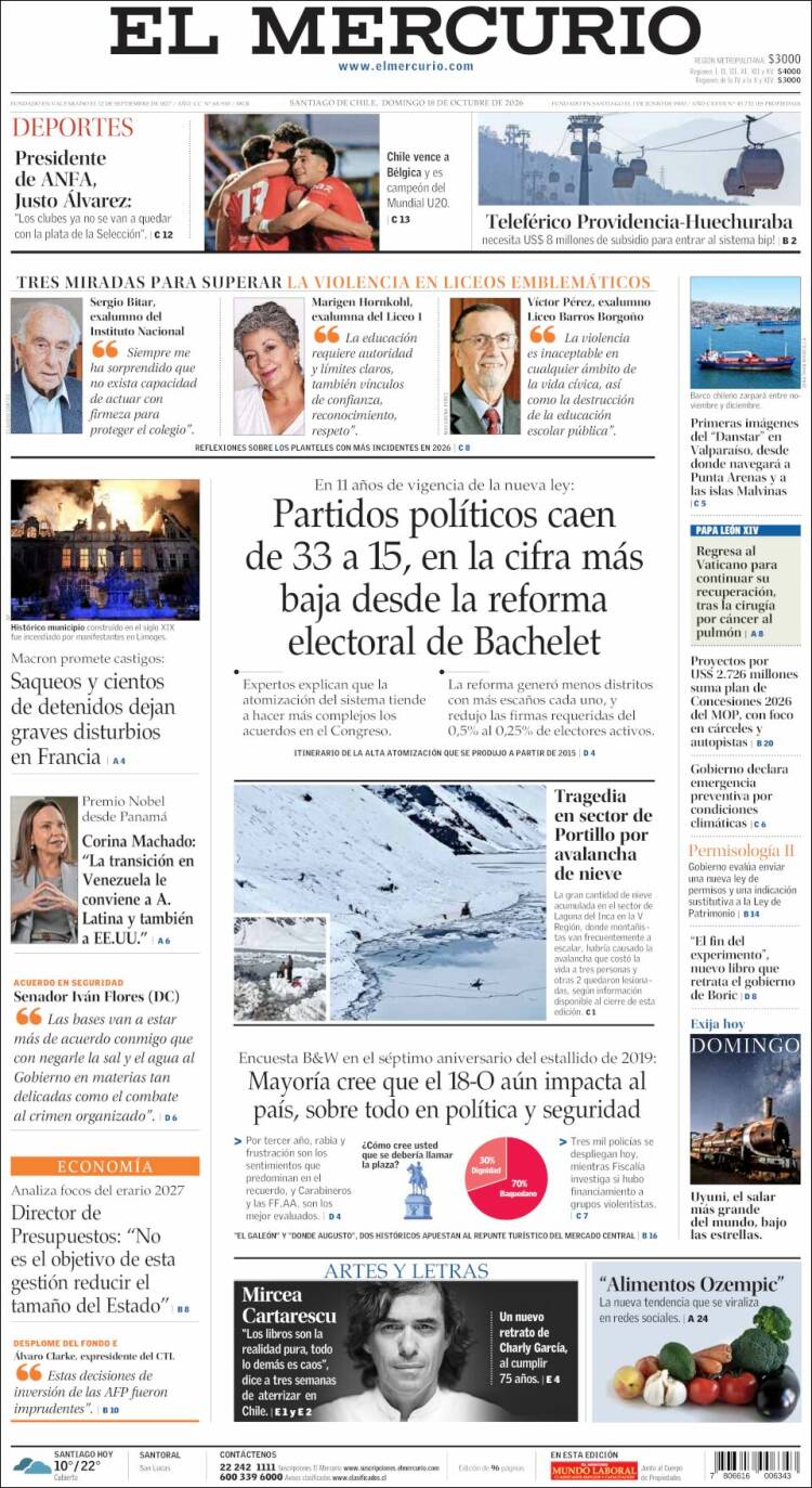 Portada de El Mercurio (Chile)