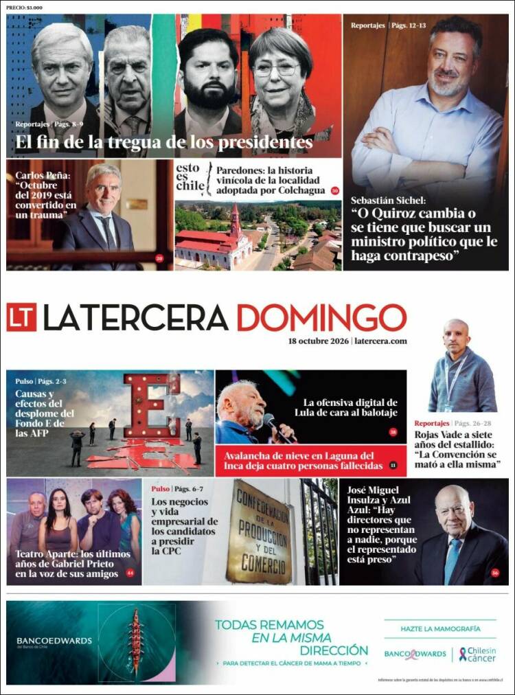 Portada de La Tercera (Chile)