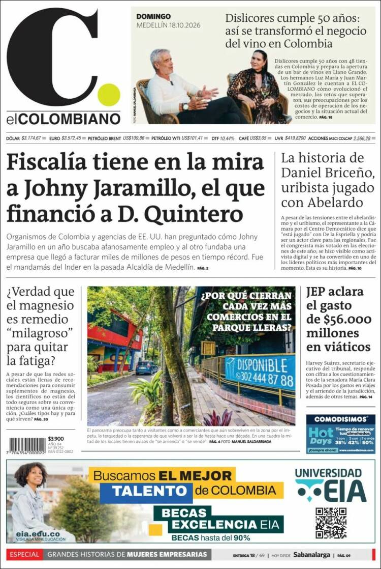 Portada de El Colombiano (Colombia)