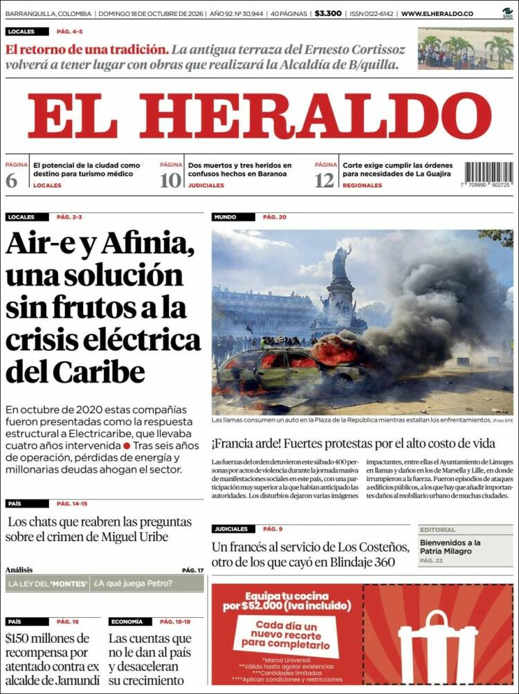 Portada de El Heraldo (Colombia)