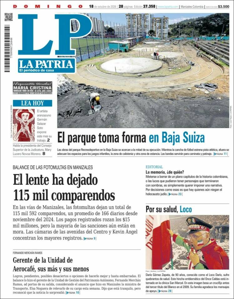 Portada de La Patria (Colombia)