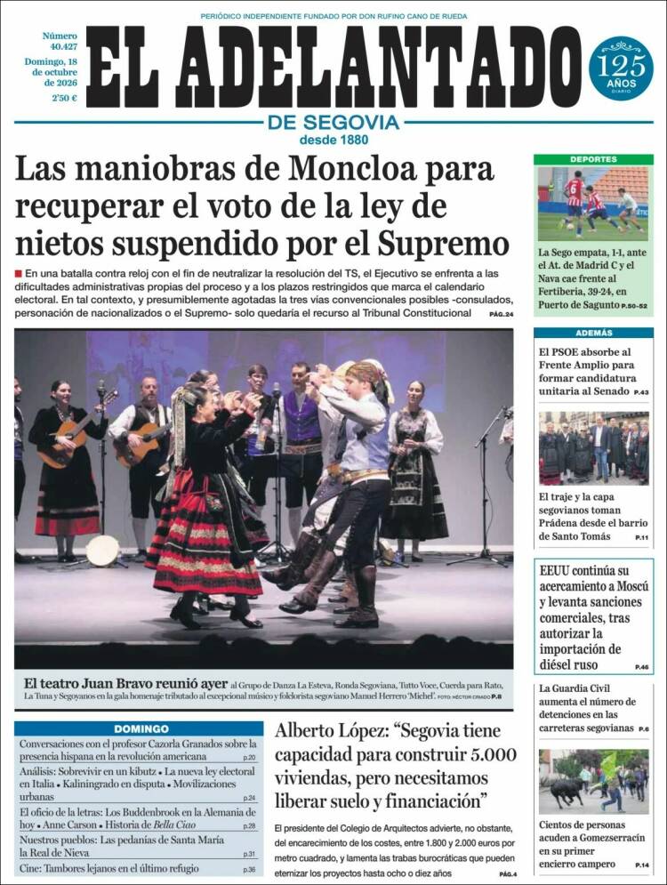 Portada de El Adelantado de Segovia (Espa&ntilde;a)