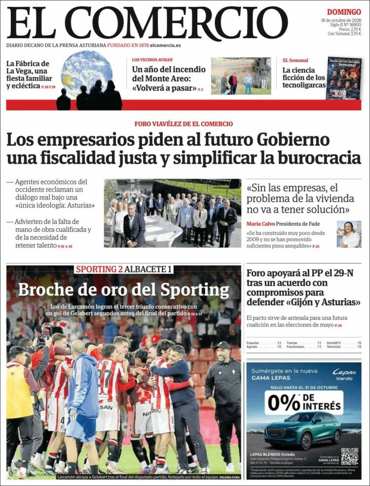 Portada de El Comercio - Gijón (Espa&ntilde;a)
