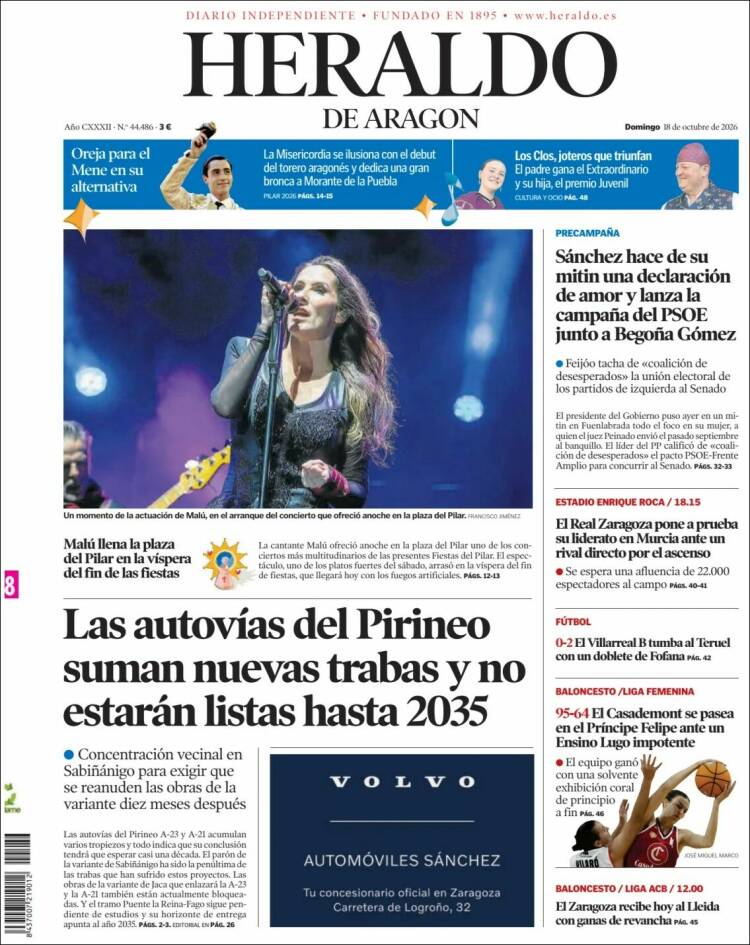 Portada de Heraldo de Aragón (Espa&ntilde;a)