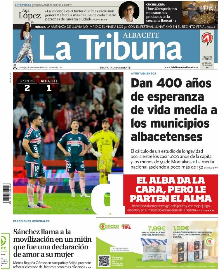 Portada de La Tribuna de Albacete (Espa&ntilde;a)