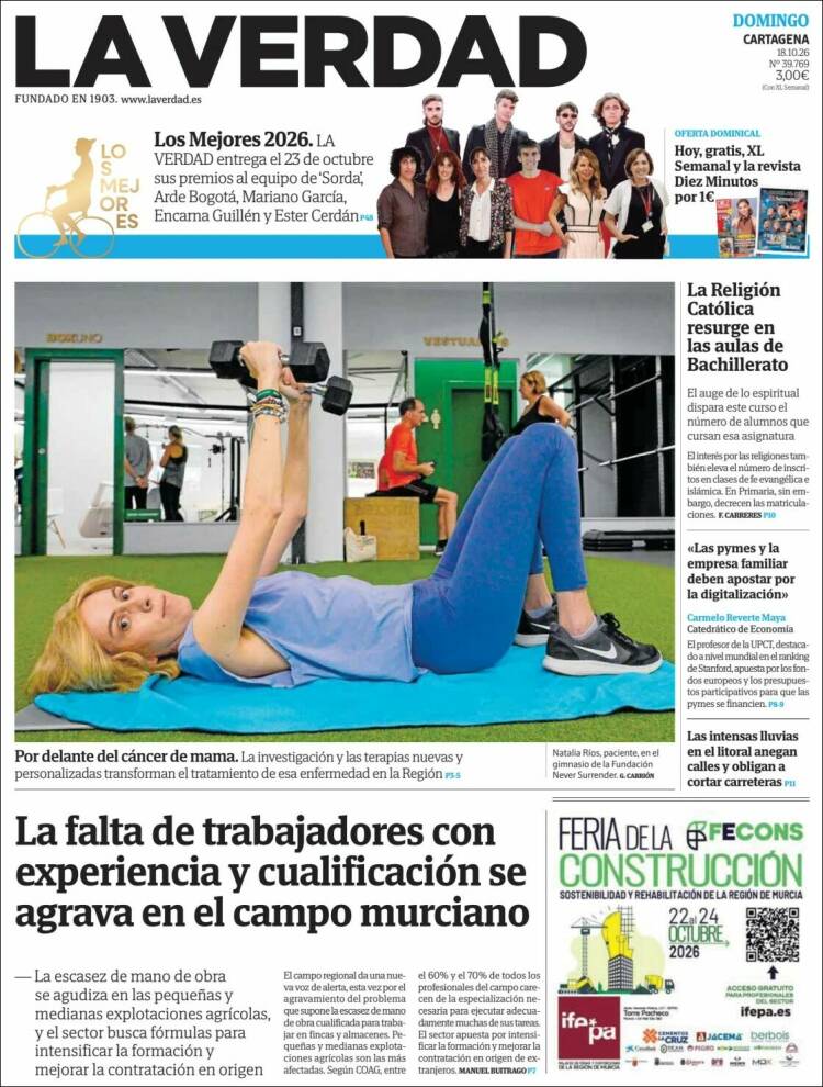 Portada de La Verdad de Cartagena (Espa&ntilde;a)