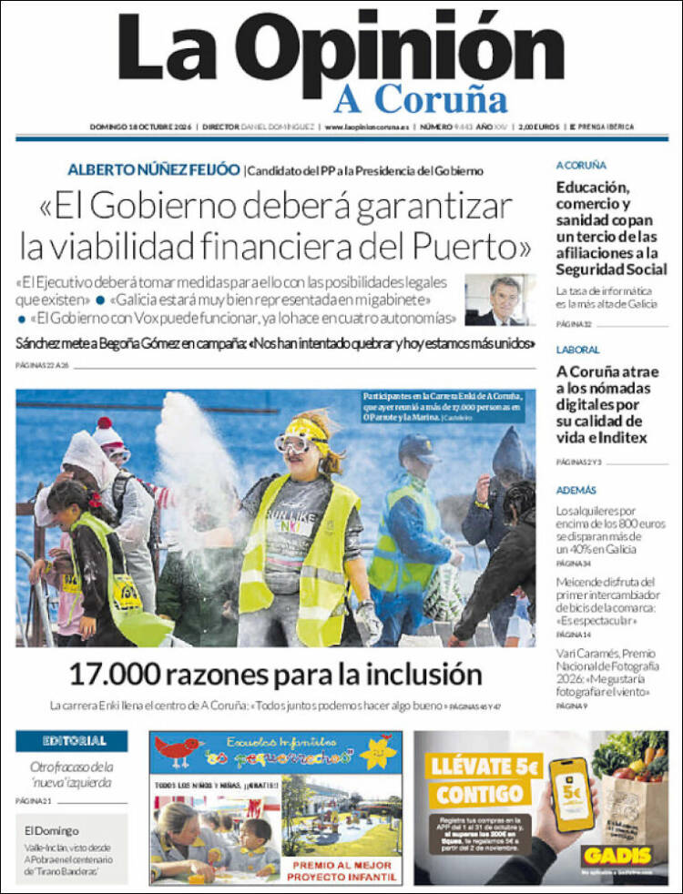 Portada de La Opinión de A Coruña (Espa&ntilde;a)