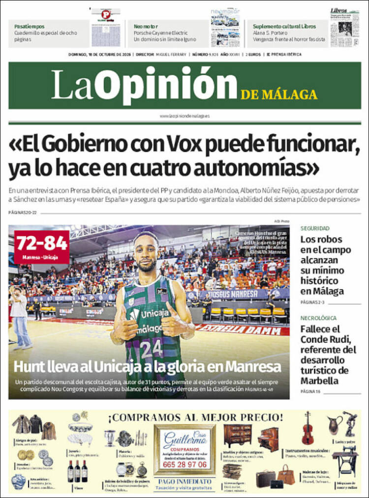 Portada de La Opinión de Málaga (Espa&ntilde;a)