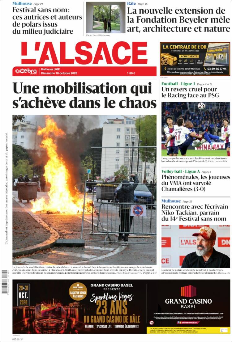 Portada de Journal L'Alsace (Francia)