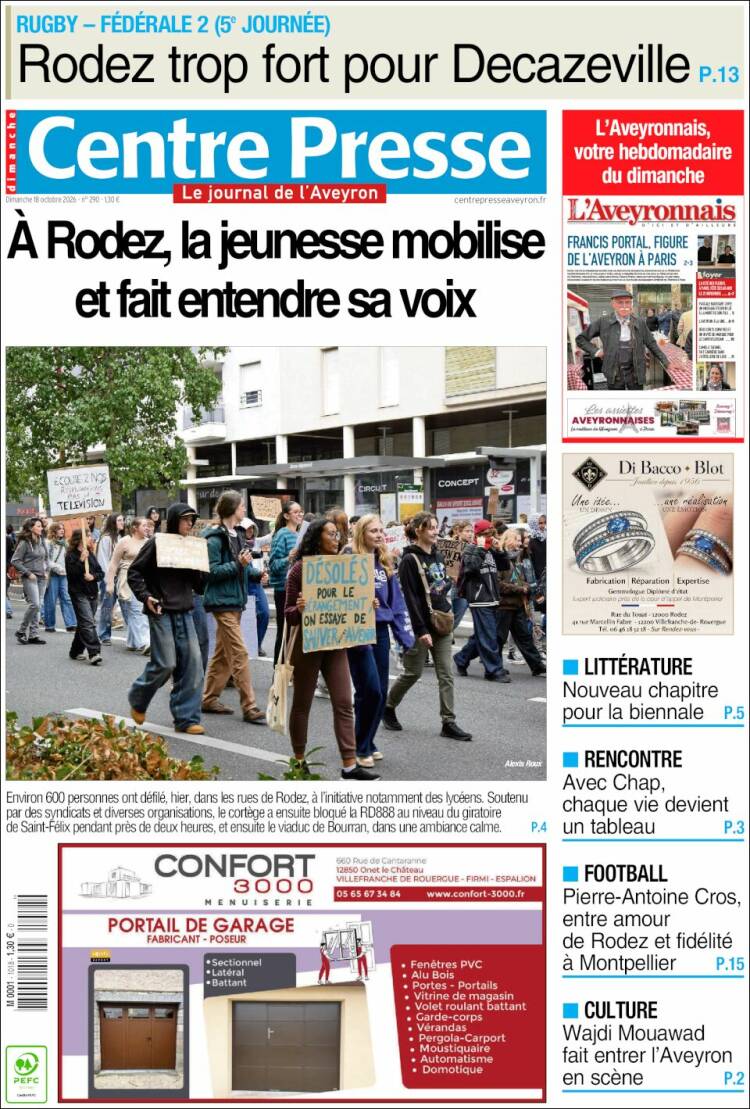 Portada de Centre Presse (Francia)