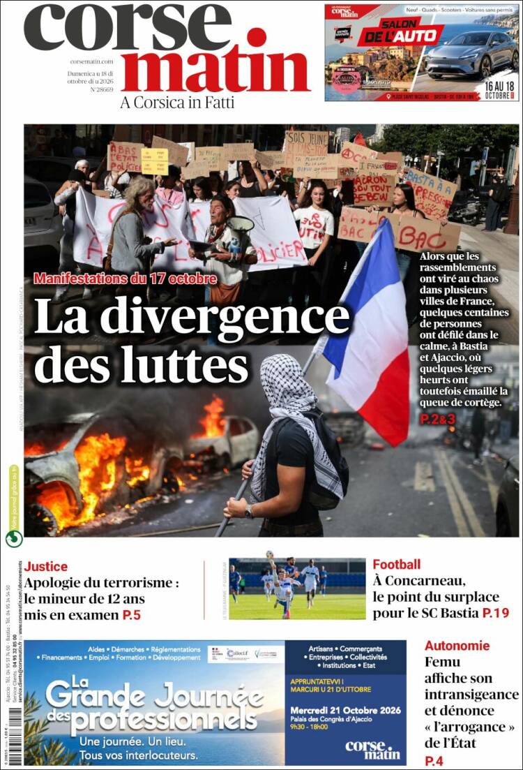 Portada de Corse-Matin (Francia)