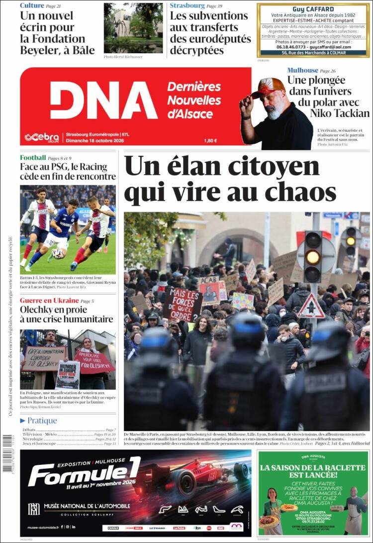 Portada de Les Dernières Nouvelles d'Alsace (Francia)