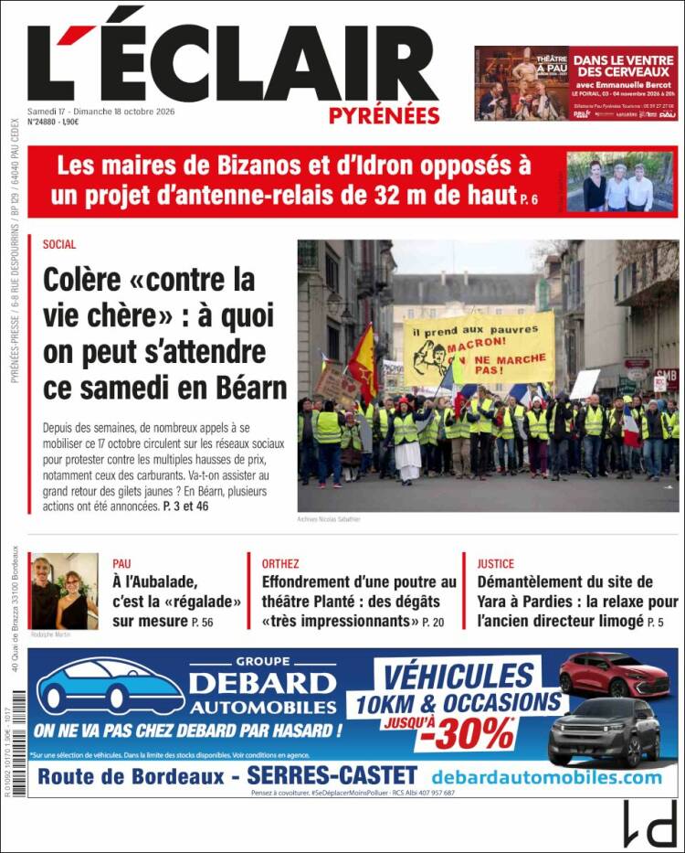Portada de L'Eclair des Pyrénées (Francia)