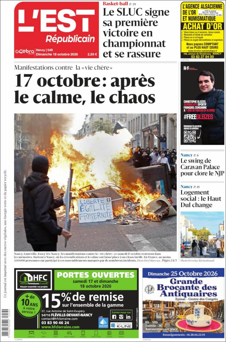 Portada de L'Est Republicain (France)