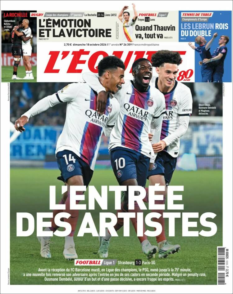 Portada de L'Equipe (Francia)