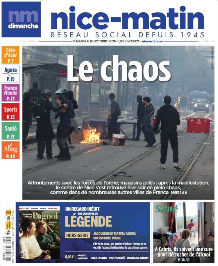 Portada de Nice-Matin (Francia)