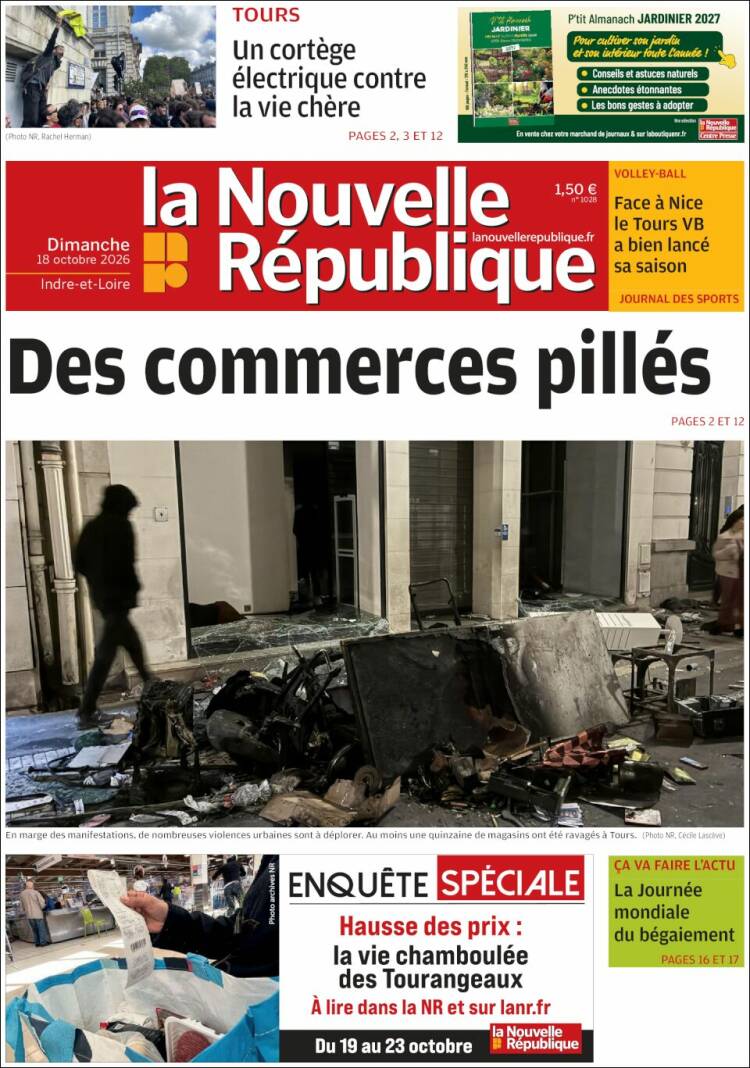 Portada de La Nouvelle Republique (Francia)