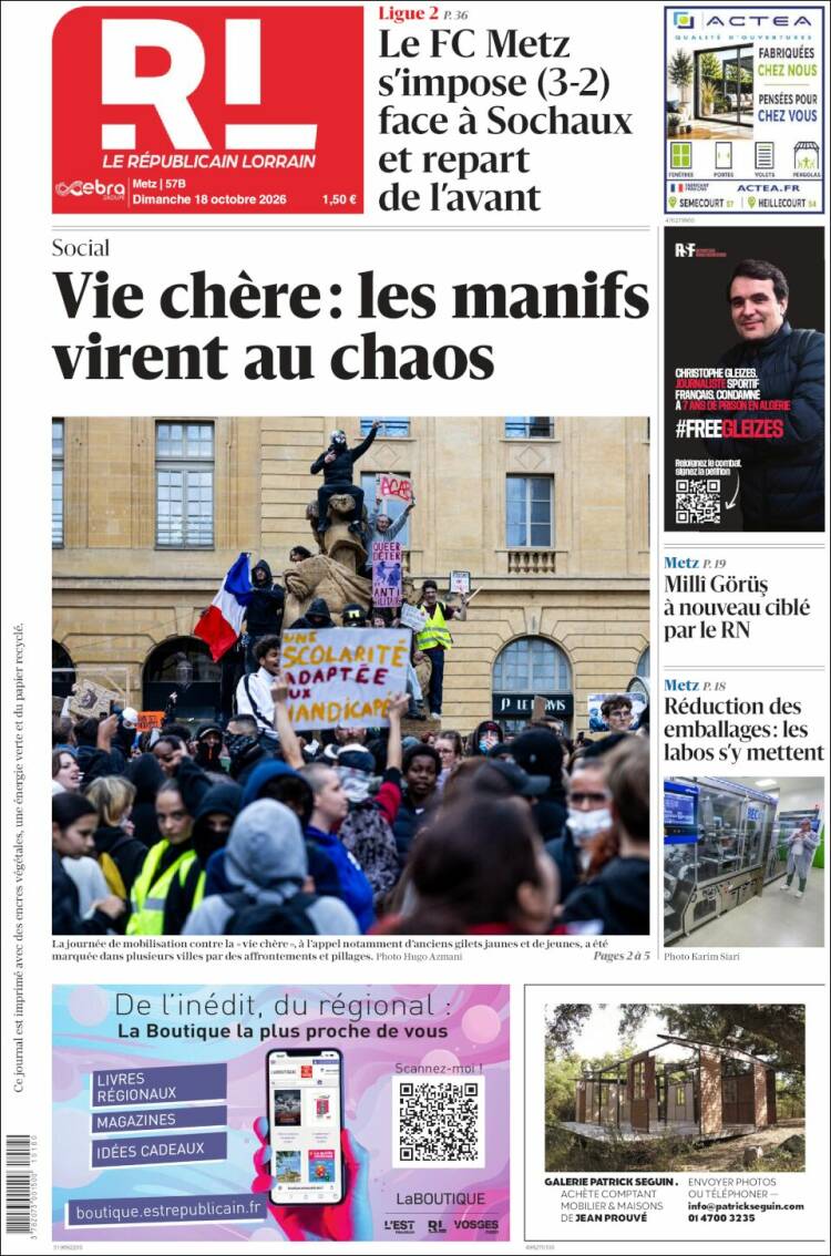 Portada de Le Republicain Lorrain (Francia)