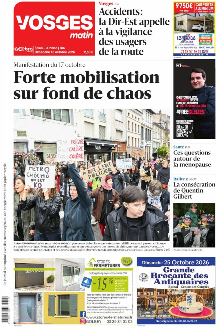 Portada de Vosges Matin (Francia)