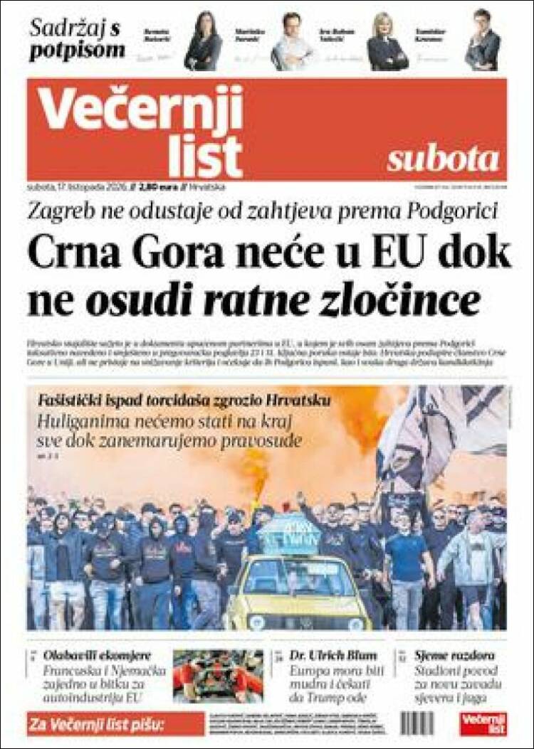 Portada de Večernji (Croacia)