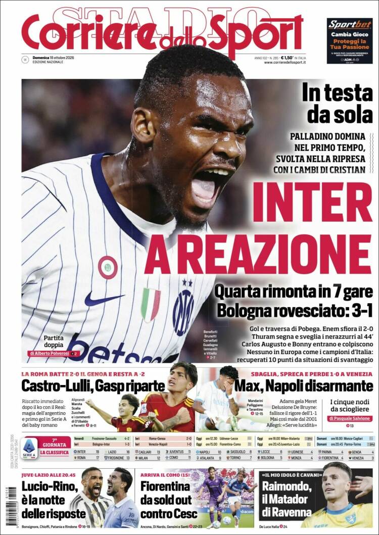 Portada de Corriere dello Sport (Italia)