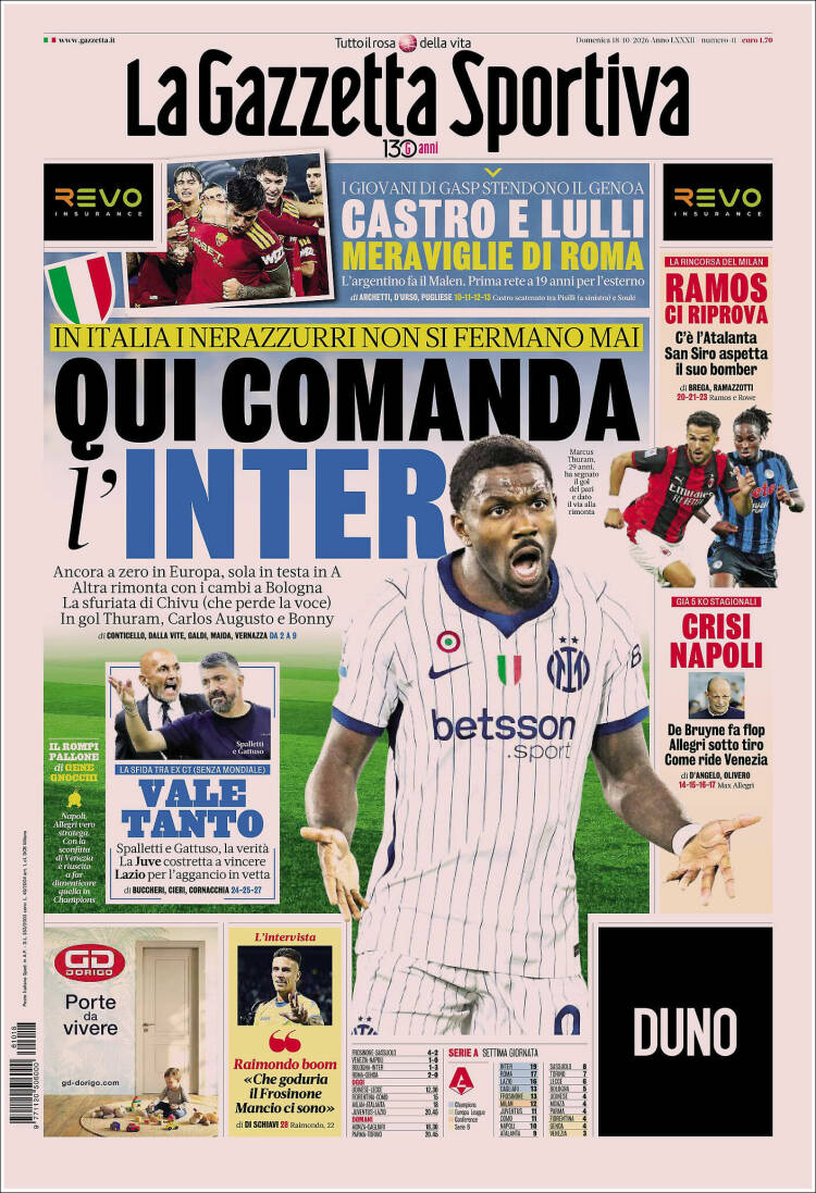 Portada de La Gazzetta dello Sport (Italia)