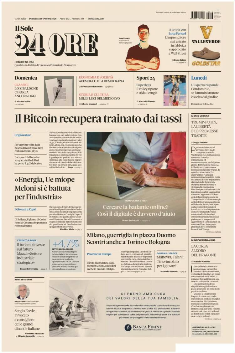 Portada de Il Sole 24 ORE (Italia)