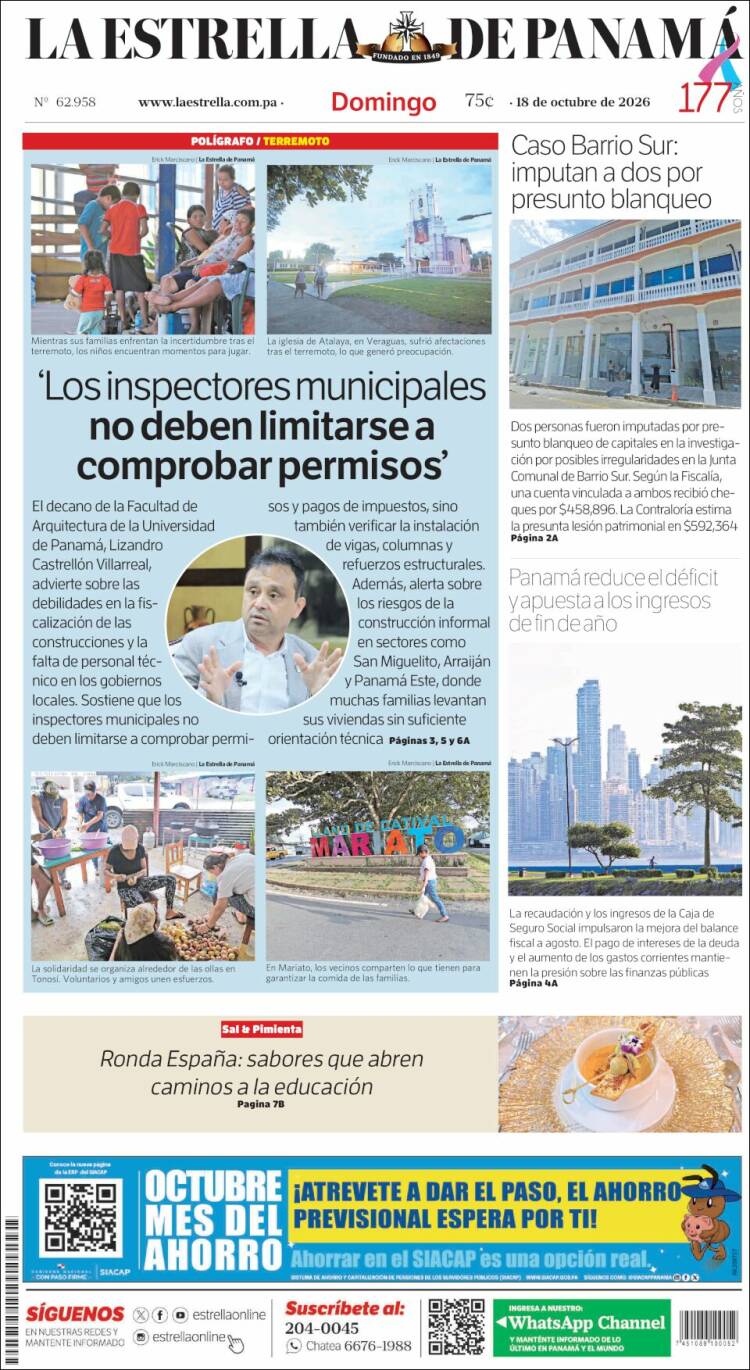 Portada de La Estrella de Panamá (Panam&aacute;)