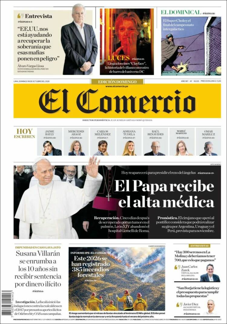 Portada de El Comercio (Per&uacute;)