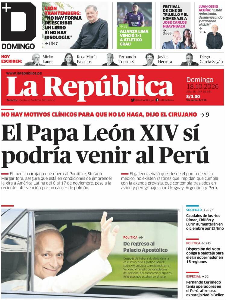 Portada de La Republica (Per&uacute;)