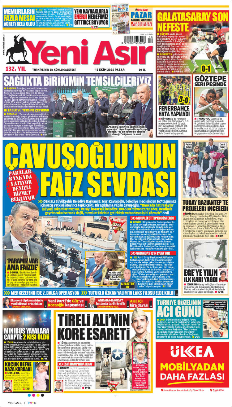 Portada de Yeni Asır (Turqu&iacute;a)