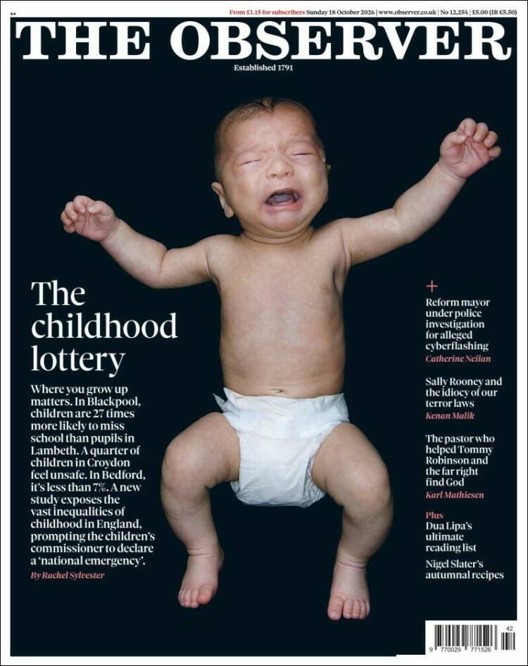 Portada de The Observer (Reino Unido)