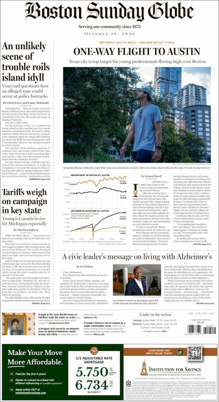 Portada de Boston Globe (USA)