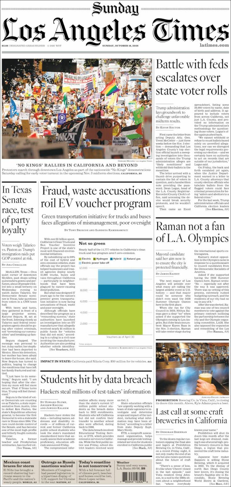 Portada de Los Angeles Times (USA)