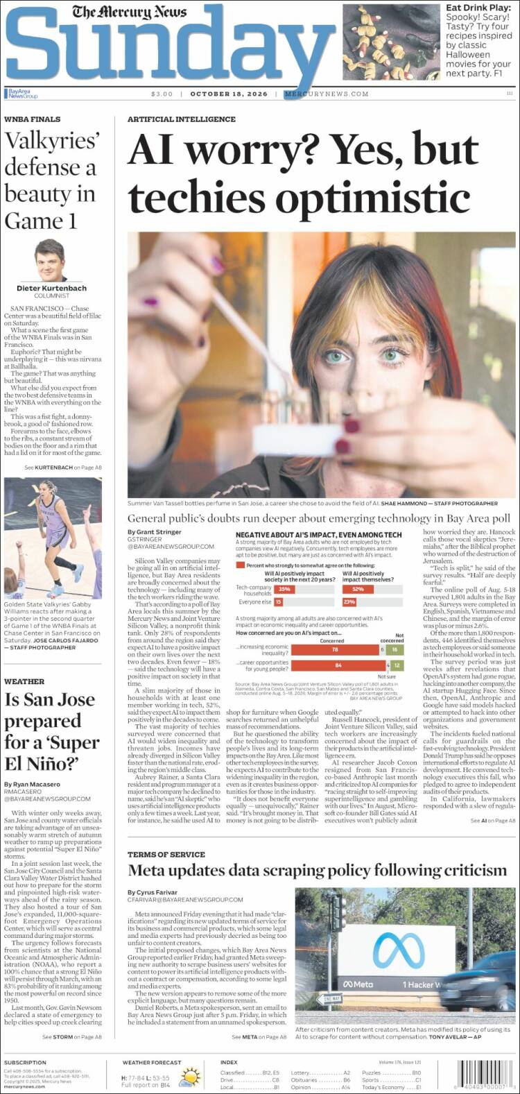 Portada de San Jose Mercury News (USA)