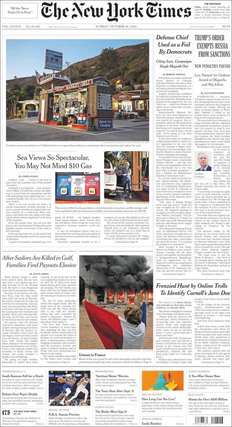 Portada de New York Times (USA)