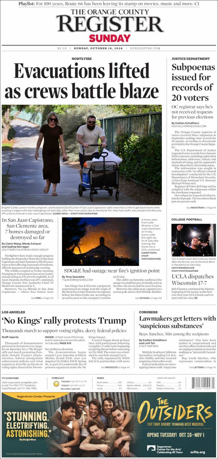 Portada de The Orange County Register (USA)